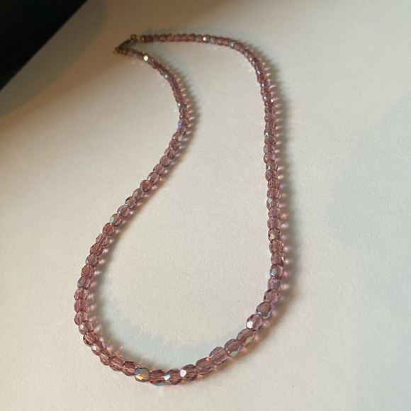 Lavender Aurora Borealis Czech Glass Beaded Necklace with 925 Clasp - Picture 1 of 6